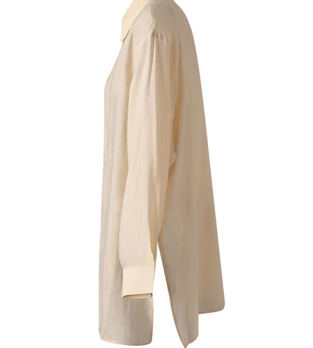 Women Apricot Thin Perspective Casual Big Size Blouse New Lapel Long Sleeve Shirt Fashion Tide Spring Autumn 2025 CPG3314