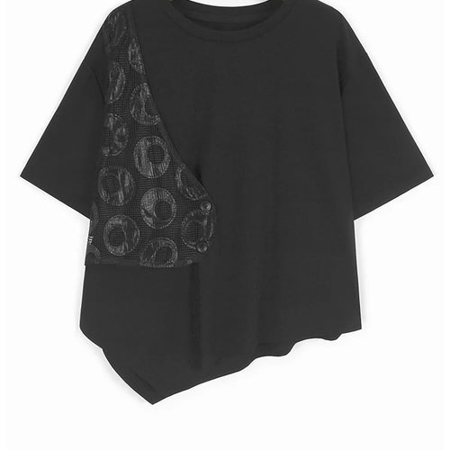 Load image into Gallery viewer, Black Dot T-shirt Hollow Out Skirt Two Pieces Suit New Round Neck Short Sleeve Women Fashion Spring Summer 2025 1DJ1100
