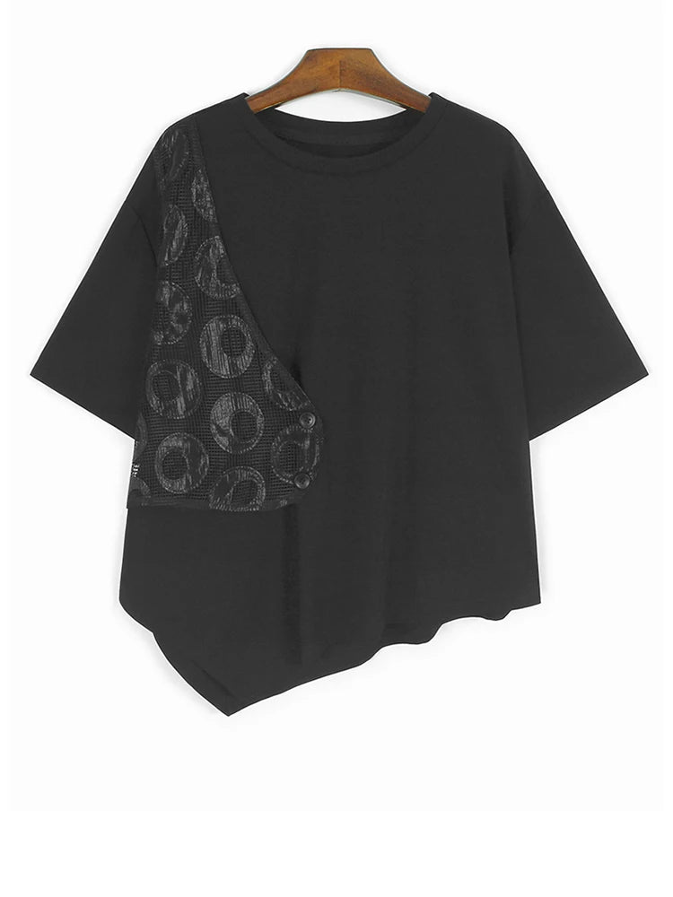 Black Dot T-shirt Hollow Out Skirt Two Pieces Suit New Round Neck Short Sleeve Women Fashion Spring Summer 2025 1DJ1100