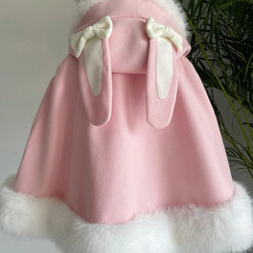 Load image into Gallery viewer, Japanese Lolita Sweet Rabbit&#39;s Ears Hooded Cloak Jackets Women Y2k Aesthetic Lace Patchwork Love Coat Harajuku Kawaii Bow Jacket
