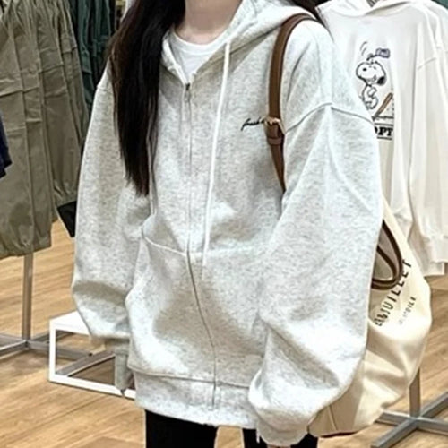 Load image into Gallery viewer, Winter Hooded Loose Chic Drawstring Women Hoodies New Basic Simple Casual Street Zipper Pure Color Fashion Female Hoodies
