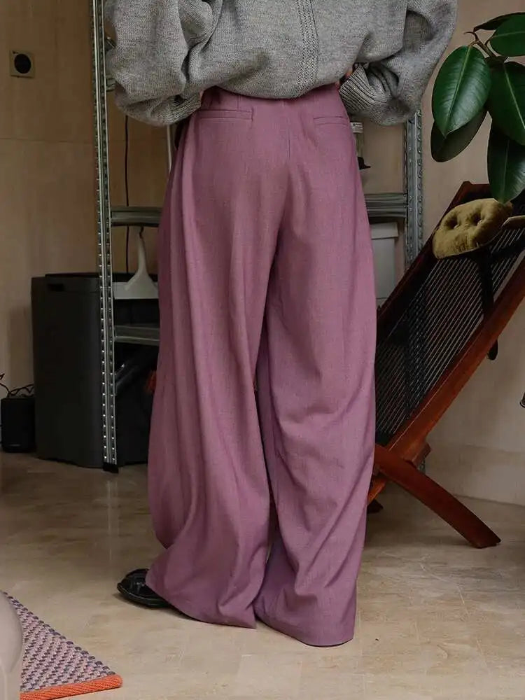 High Waist Purple Brief Long Wide Leg Elegant Pants New Loose Fit Trousers Women Fashion Tide Spring Autumn 2025 1DH1026