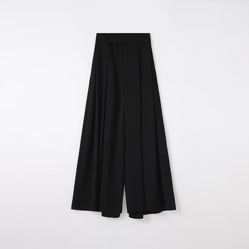 Women Black Elegant Wide Leg Long Pant Summer Brown High Waist Baggy Pleated Trousers Gray Pockets Fashion Simplicity Fashion