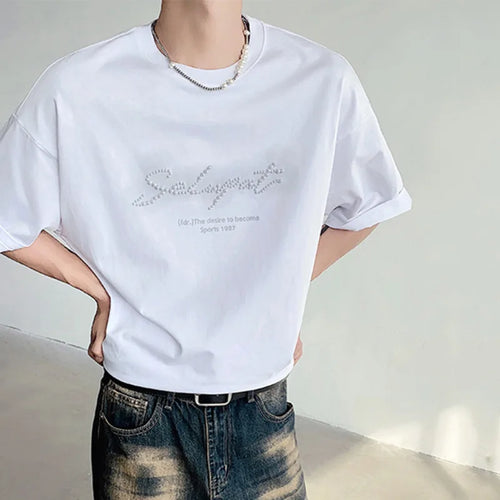 Load image into Gallery viewer, Trend Solid Color Men&#39;s Tops Round Neck Short Sleeve T-shirts Casual Printing Pearls Tees Fashion Summer 9C6143
