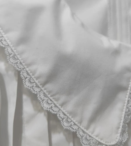 Women White Lace Elegant Pleated Blouse New Lapel Short Puff Sleeve Shirt Fashion Tide Spring Summer 2025 1DJ1480