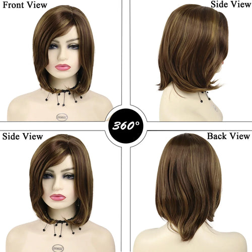 Load image into Gallery viewer, Synthetic Mix Brown Wigs for Women Short Natural Wig Bob Haircut Hairstyles Soft Mommy Hair Highlights Hairs Short Wig
