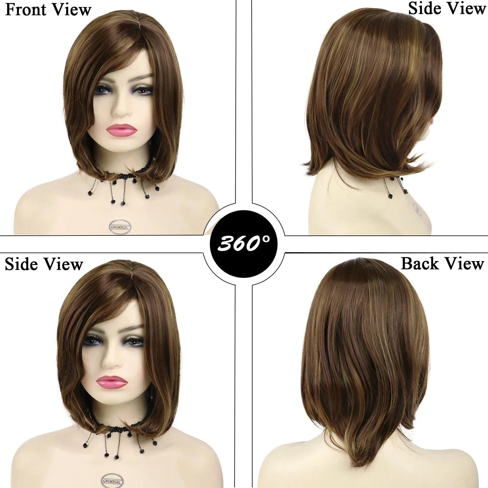 Synthetic Mix Brown Wigs for Women Short Natural Wig Bob Haircut Hairstyles Soft Mommy Hair Highlights Hairs Short Wig