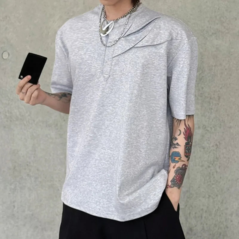Men's Short Sleeve T-shirt New Summer Regular Round Collar Fashionable Splicing Personalized Male Pullover T-shirts 9W1748