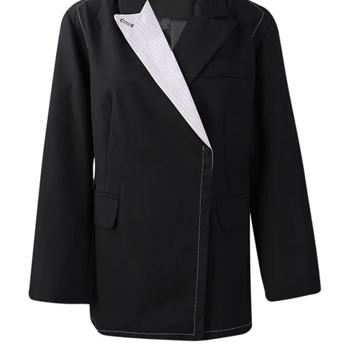 Load image into Gallery viewer, Women Black Striped Color-block Big Size Blazer New Lapel Long Sleeve Jacket Fashion Tide Spring Autumn 2025 2AA2393
