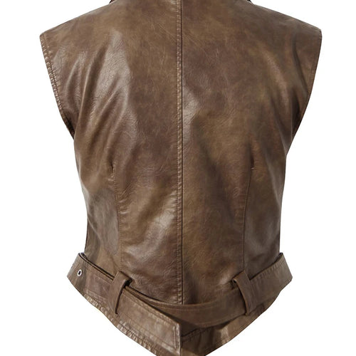 Load image into Gallery viewer, Coffee Pleated Belted Drawstring Leather Jacket New Lapel Long Sleeve Women Coat Fashion Tide Spring Autumn 2025 1DF5260
