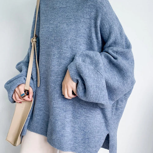 Load image into Gallery viewer, Blue Big Size Knitting Sweater Loose Fit Round Neck Lantern Sleeve Women Pullovers New Fashion Spring Autumn 2025 1DD6061
