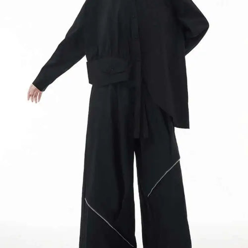 Load image into Gallery viewer, Women Black Big Size Asymmetric Blouse New Lapel Long Sleeve Loose Fit Shirt Fashion Tide Spring Autumn 2025 1DH3448
