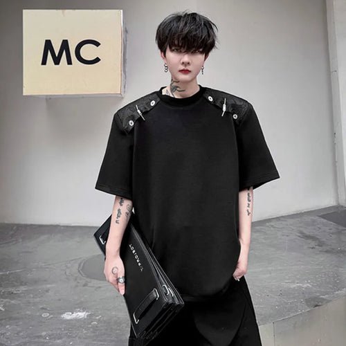 Load image into Gallery viewer, Men&#39;s T-shirt Personalized Round Neck Metal Decoration Short Sleeve Top Oversize 2024 Summer Tee MenwearTrend W3290
