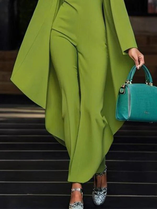 Spring Jumpsuits Woman Elegant Cold Shoulder Batwing Sleeves Summer Green One Pieces Outfit Luxury Casual Jumpsuit