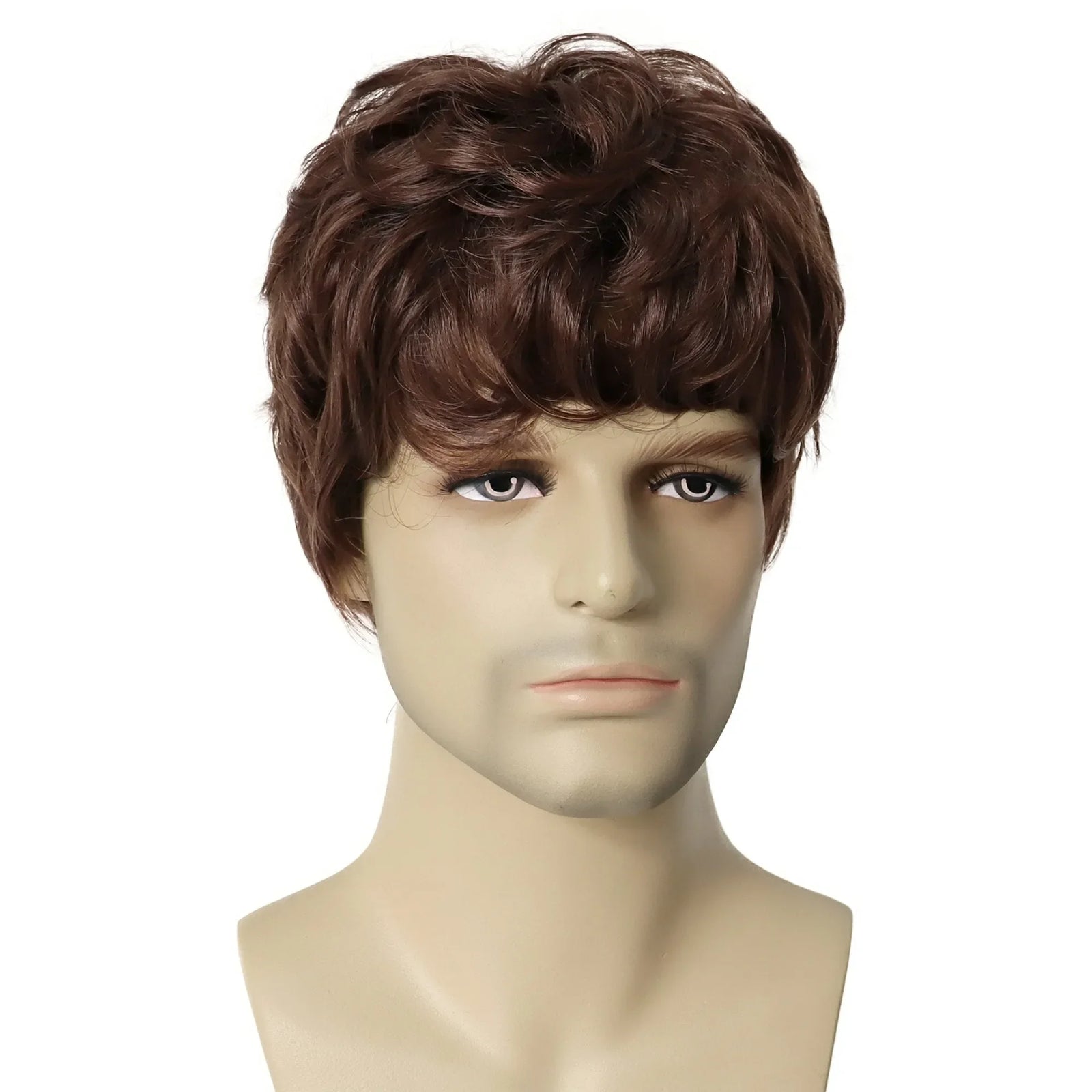 Synthetic Wigs for Men Short Brown Wig Curly Hair for Man Guy Natural Wig Curly Korean Hairstyles Brunette Boy Wigs