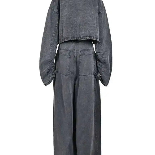 Load image into Gallery viewer, Blue Denim Jacket Big Size Wide Leg Pants Two Piece Suit New Stand Collar Women Fashion Tide Spring Autumn 2025 CPG0370
