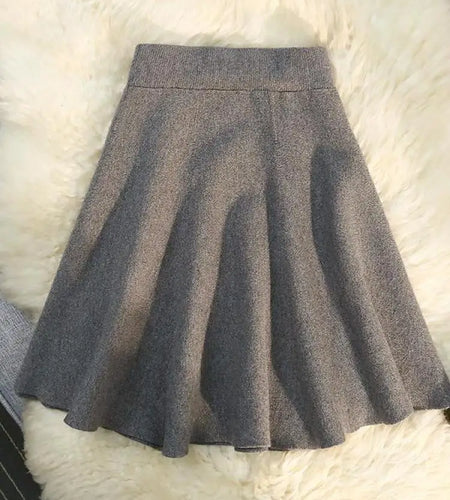 2023 Autumn Winter Solid Elegant Knitted Mini Skirt Women Elastic High Waist A Line Pleated Thick Retro Short Skirt Trend French