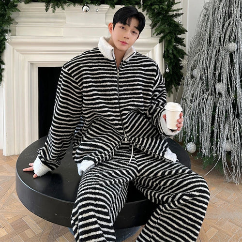 Load image into Gallery viewer, Stylish Korean Striped Suit Men Stand Collar Jacket Loose Wide Leg Straight Casual Pants Lace-up Patchwork Male Set 9C8952
