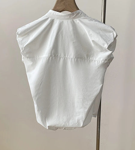 Women White Shaped Elegant Vintage Blouse New Stand Collar Sleeveless Shirt Fashion Tide Spring Summer 2025 1DJ1479