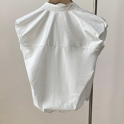 Load image into Gallery viewer, Women White Shaped Elegant Vintage Blouse New Stand Collar Sleeveless Shirt Fashion Tide Spring Summer 2025 1DJ1479
