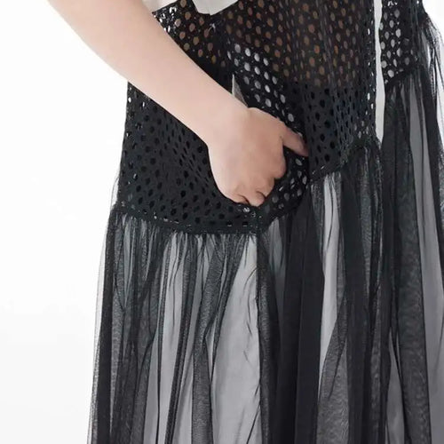 Load image into Gallery viewer, Women White Mesh Color-block Big Size Midi Shirt Dress New Lapel Short Sleeve Fashion Tide Spring Summer 2025 1DJ0045
