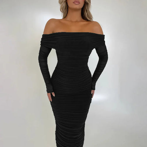 Load image into Gallery viewer, Off-shoulder Long Sleeve Sexy Maxi Dress For Women Autumn New Strapless Backless Bodycon Ruched Party Long Dress

