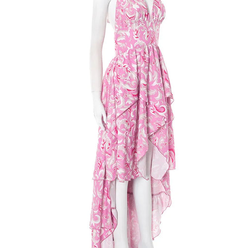Load image into Gallery viewer, Print Halter Ruffled Sexy Maxi Dress Women Fashion V Neck Sleeveless High Waist Backless Beach Club Party Long Dress
