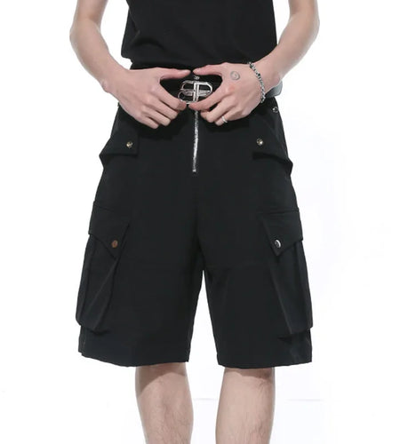 Men's Shorts Summer New Solid Color Half Zipper Four Button Pocket Decoration Simple Fashion Trend Cargo Pants 9C5153