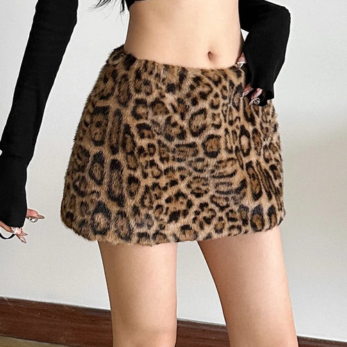 Load image into Gallery viewer, Furry Leopard Print Mini Skirts Elasticated Waist Sexy Midnight Hot Chick Classic Trend Charming Concise Winter Bottoms
