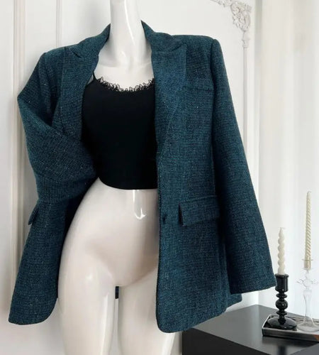 Women Autumn Winter New Korean Brown Elegant Single Breasted Loose Blazer Retro Green Office Lady Chic Casual Tops Fashion Trend