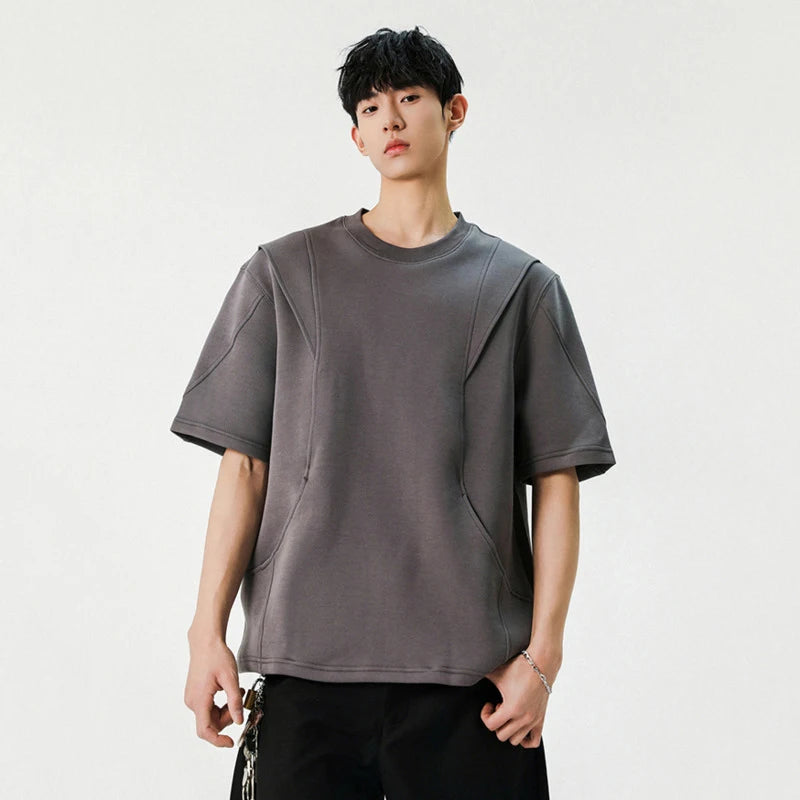 Korean Style Men's T-shirt Tide Solid Color Casual Round Collar Short Sleeve Tops Male Tees Summer Menswear 9W1248