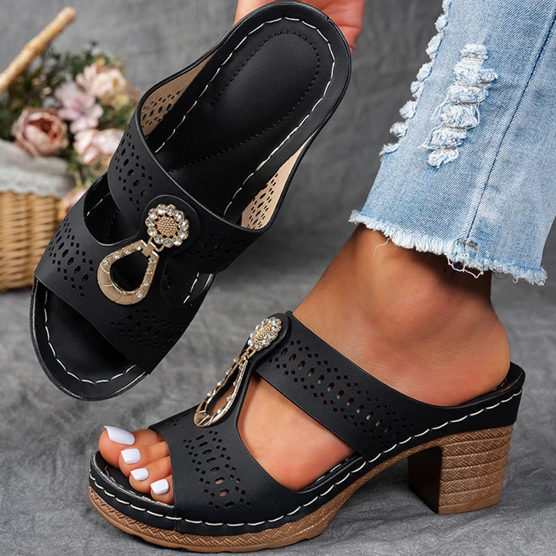 Women's Sandals Peep Toe Heels Sandals For Summer Shoes Woman Heeled Slippers Summer Footwear Luxury Platform Sandalias Mujer