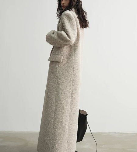 30% Wool X-Long Big Size Warm Woolen Coat New Lapel Long Sleeve Women Jacket Fashion Tide Autumn Winter 2025 1DH4053