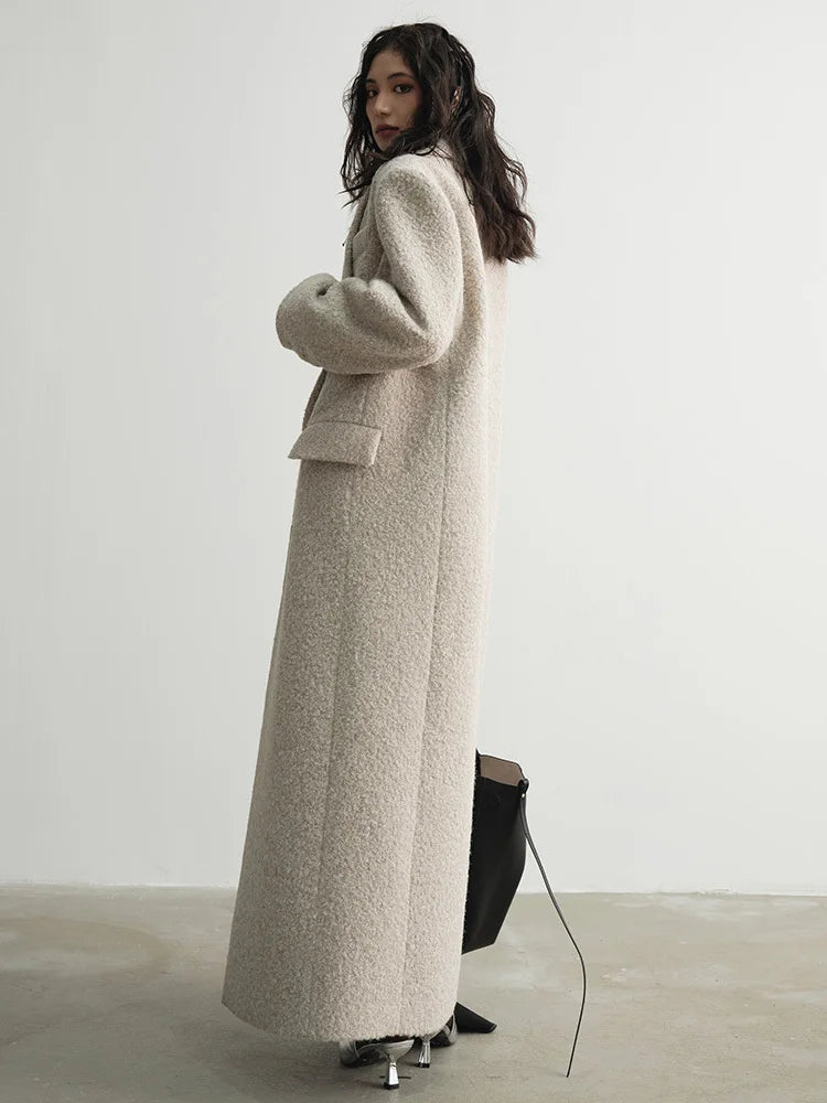 30% Wool X-Long Big Size Warm Woolen Coat New Lapel Long Sleeve Women Jacket Fashion Tide Autumn Winter 2025 1DH4053