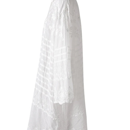 Load image into Gallery viewer, Women White Lace Perspective Big Size Long Blouse New Lapel Long Sleeve Shirt Fashion Tide Spring Autumn 2025 5C1327
