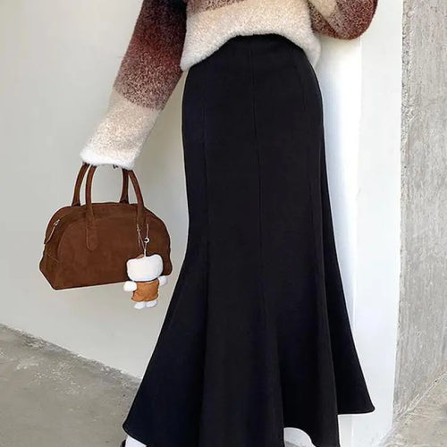 Load image into Gallery viewer, Korean Fashion Black High Waist Women Vacation Wrapped Hip Long Skirt Autumn Winter Brown Fishtail Skirts Trendy Streetwear Chic

