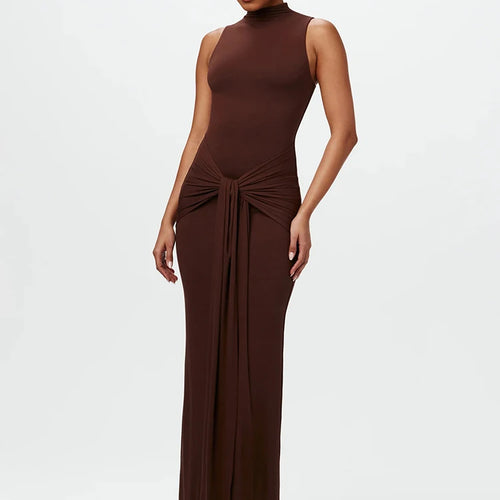 Load image into Gallery viewer, Half High Collar Irregular Tank Dress For Women 2024 New Fashion Sleeveless Bodycon Ruched Sexy Long Dress Elegant
