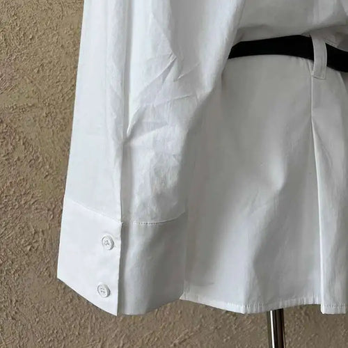 Load image into Gallery viewer, Women White Hem Pleated Elegant Big Size Mini Shirt Dress New Lapel Long Sleeve Fashion Tide Spring Autumn 2025 1DH9552
