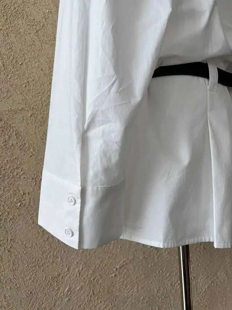 Women White Hem Pleated Elegant Big Size Mini Shirt Dress New Lapel Long Sleeve Fashion Tide Spring Autumn 2025 1DH9552
