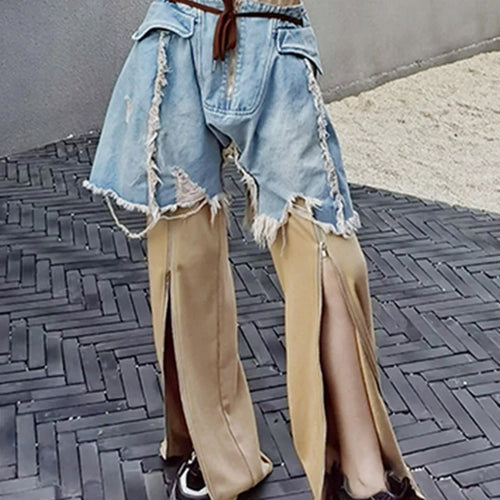 Load image into Gallery viewer, Streetwear Wide Leg Pants For Women High Waist Patchwork Denim Colorblock Loose Trousers Female Autumn Clothing
