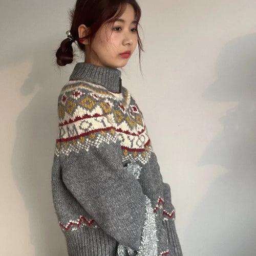 Load image into Gallery viewer, Jacquard Sweet Christmas Vintage Cardigans Women Harajuku Zipper Grunge Sweaters Loose Streetwear Knitted Coats Y2k Aesthetic
