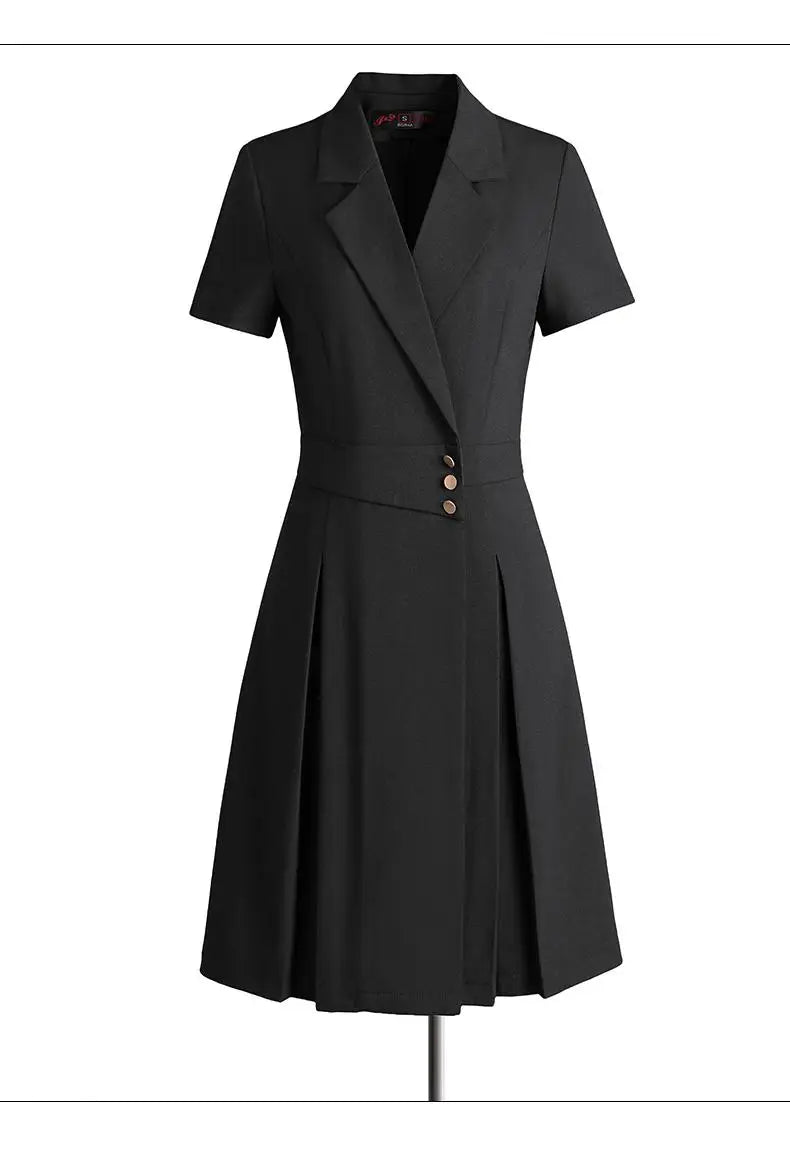 Women Solid Elegant Single Breasted Suit Dress 2024 Summer New Fashion Clothing High Waist Slim Short Sleeved Party Blazer Dress