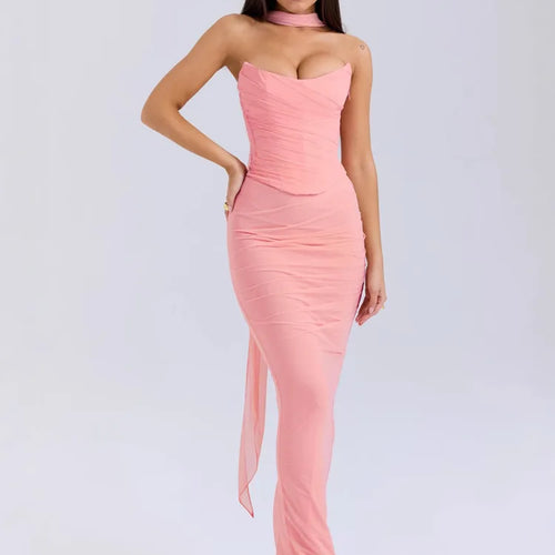 Load image into Gallery viewer, Sexy Two Pieces Sets For Women Strapless Off-shoulder Sleeveless Tops And Elegant High Waist Long Skirt Two Pieces Sets
