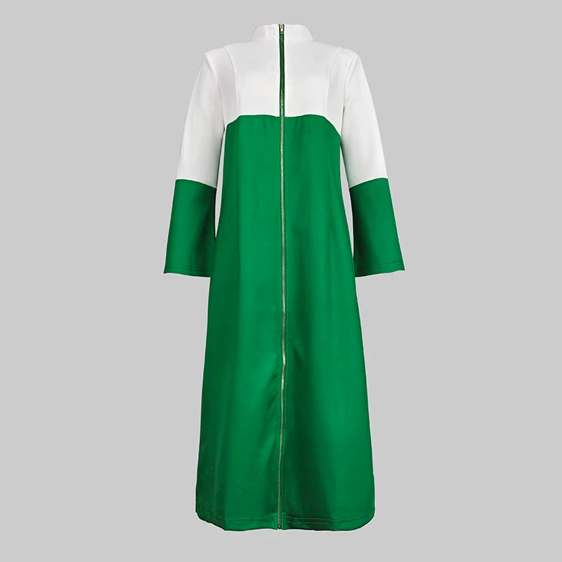 Women's Bodycon Dresses 2024 Autumn Winter Contrast Color V-neck with Zipper Long Sleeves Formal Occasion Dresses