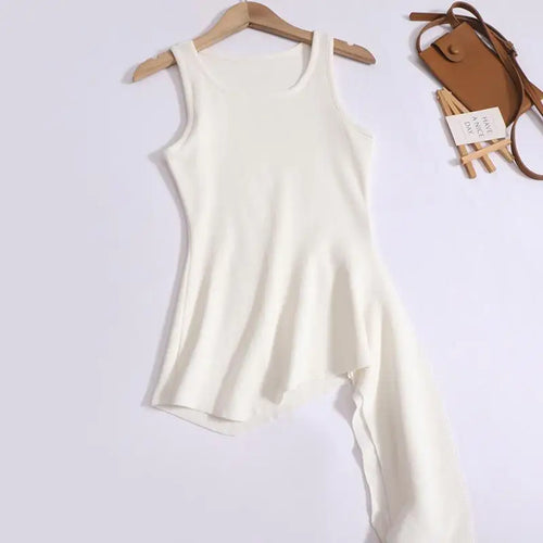 Load image into Gallery viewer, Summer Solid Round Neck Sexy Irregular Bandage Knitted Vest Women Sleeveless Holiday Versatile Tops Casual Streetwear clothing
