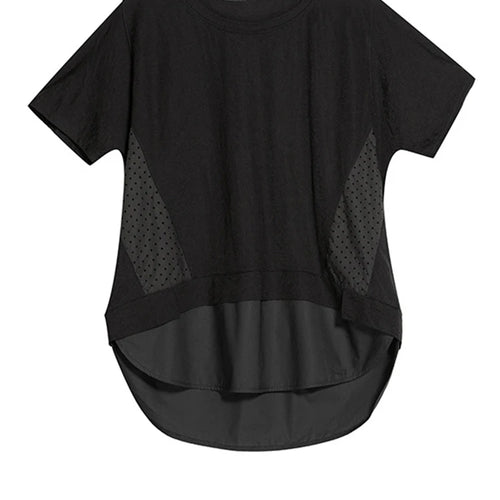 Load image into Gallery viewer, Women Black Dot Printed Spliced Big Size Casual T-shirt New Round Neck Short Sleeve Fashion Spring Summer 2025 1DJ1762
