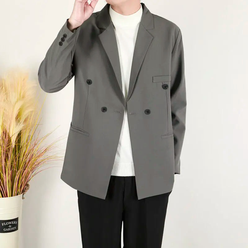 Business Casual Men's Suit Jackets Double Breasted Korean Style Menswear Loose Solid Color New Male Blazers Spring 9W1227