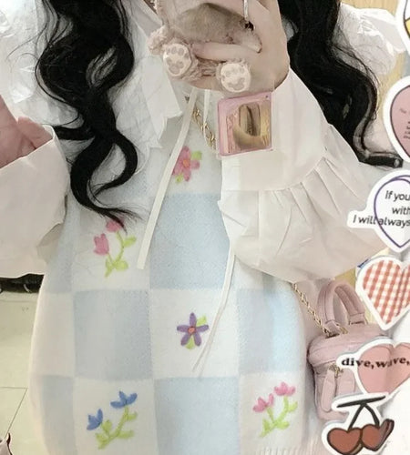 Knitted Sweater Vest for Women 2025 Y2k Aesthetic Embroidery Flower Tanks Fashion Casual Sleeveless Waistcoat Preppy Cute Tops