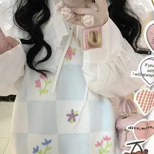 Load image into Gallery viewer, Knitted Sweater Vest for Women 2025 Y2k Aesthetic Embroidery Flower Tanks Fashion Casual Sleeveless Waistcoat Preppy Cute Tops
