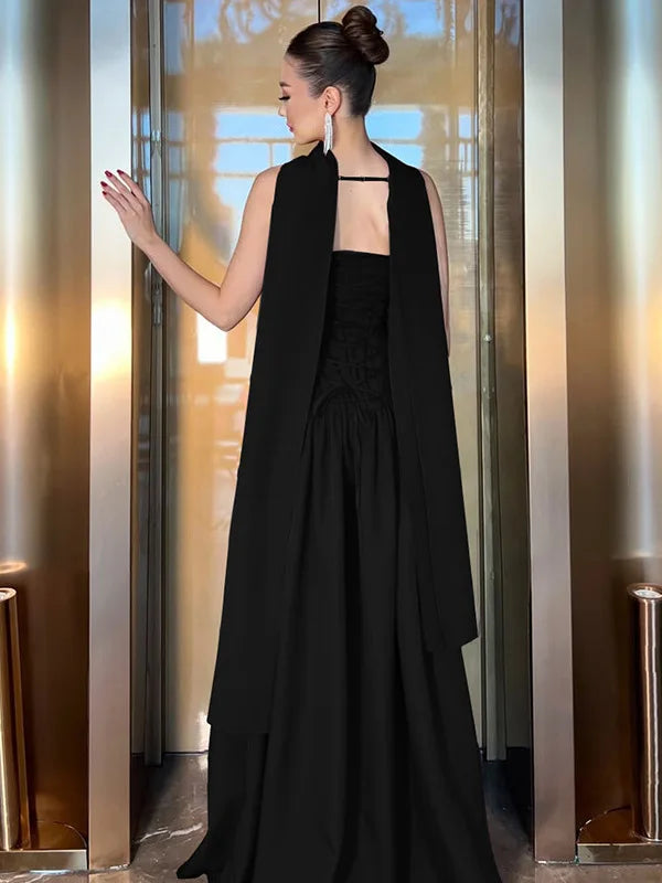 Sexy Strapless Sleeveless Backless Ribbon Long Dress For Women's 2025 Spring/summer New Elegant Slim Party Evening Dress